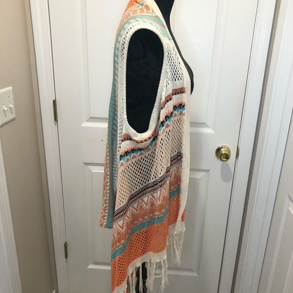 No Boundaries teal and orange sweater vest with tassels, size xxl - Picture 9 of 11